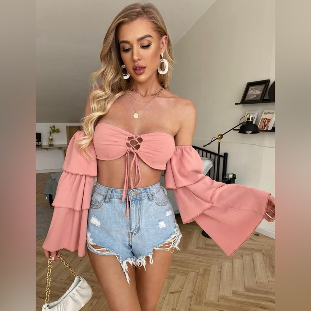 Pink off shoulder crop top